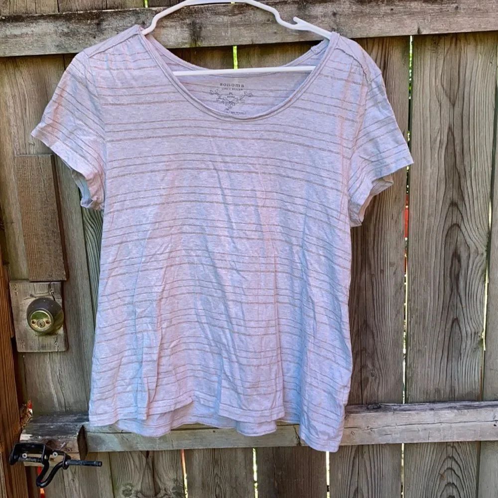 Sonoma Gray Stripped Tee sz. Large petite